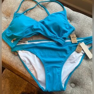 New VICTORIA'S SECRET Body Wrap Bikini TOP BOTTOM XL Crossover BLUE